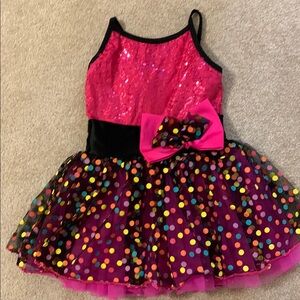 Pink and Black Dance Costume with Sequin Bodice and Tulle Skirt